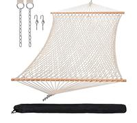 SUNCREAT Hammocks Hamaca doble tradicional de cuerda con barra separadora de madera dura y bolsa de transporte, capacidad de 450 libras, natural