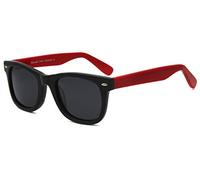 SunCristal Pequeño petite face hombres mujeres adolescente Classic Rivet Sin deslumbramiento acetato moda UV POLARIZADO Gafas de sol (Negro/Rojo color combinado)