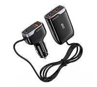 SUNDAREE Cargador Coche Multiple,123W 12V 24V PD QC 6 Puertos USB Carga Rapida Tipo C 1.75M Cable Asiento Trasero Movil Mechero Adaptador for Samsung A56/Redmi Note 14/Poco/iPhone 17/Macbook/ThinkPad