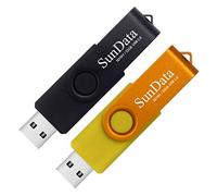 SunData 32GB Memorias USB 2 Piezas PenDrives 32GB Unidad Flash USB2.0 Giratoria Pen Drive con Luz LED (2 Colores: Negro Oro)