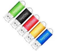 SunData - Memoria USB 2.0 de 16 GB (5 Unidades), Color Negro, Azul, Verde, Dorado y Rojo