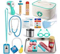 Sundaymot maletin Medico Juguete, Madera Doctora Estetoscopio Juego Herramienta de para Niños, Regalo médico a Partir de 3, 4 y 5 años