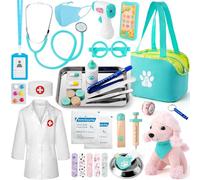 Sundaymot Maletin Medicos Juguete, Maletin Veterinaria Juguete con Real Estetoscopio, Termómetro, Maletín de Médico Portátil, Juguetes de Madera Adecuado Juego de Roles Juguetes niñas y niños 3 años