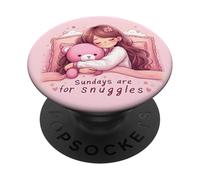 Sundays Snuggles Lazy Cute Hugs Cozy Rose PopSockets PopGrip Adhesivo