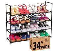 Sundaze Zapatero - Zapatero de 4 niveles para entrada de puerta delantera, organizador de zapatos largo resistente para armario, dormitorio, entrada, garaje, estante de tela no tejida, negro,