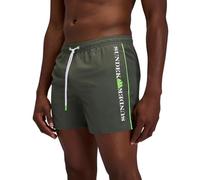 SUNDEK Boardshort - Bañador corto para hombre con cintura elástica con piping en contraste de poliéster reciclado, Dk Ar Green 01, XL