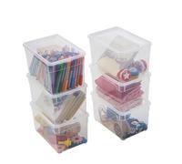 Sundis Clear Box, 6 cajas almacenaje con tapa, 5L, apilables | Plastico transparente, ideales para cosméticos, joyas, bolígrafos, rotuladores, costura, abalorios