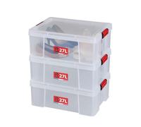 SUNDIS Clip'N Store, 3 cajas almacenaje con tapa, 27L, reforzados