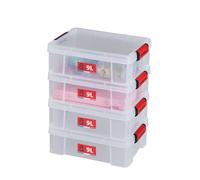 SUNDIS Clip'N Store, 4 cajas almacenaje con tapa, 9l de capacidad, plastico transparente, reforzados, aptas para alimentos, paredes rectas, apilables y combinables