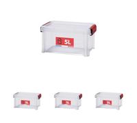 Sundis Clip'N Store, caja almacenaje con tapa, 5l de capacidad, plastico transparente, reforzado, apta para alimentos, paredes rectas, apilable y combinable (Paquete de 4)