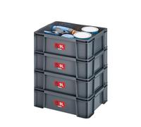 Sundis lote de 4 MASTER BOX, 9L, Modular y apilable, Gris antracita | Paredes rectas, apilables y combinables, ideales para el taller, el transporte, el garaje y el bricolaje