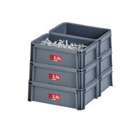 Sundis Master Box - Juego de 6 cajas de almacenamiento de 2,5 L, de plástico reciclado, resistentes y reforzadas, apilables y combinables, ideales para taller, bricolaje, transporte