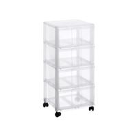 Sundis Modulo, Torre de Almacenamiento de plástico, con Ruedas, 4 cajones Transparentes Formato 24x32, Altura 85 cm, Ideal para Almacenamiento de Oficina, lecciones, Documentos, Suministros