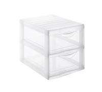 SUNDIS Orgamix, torre de almacenamiento de plástico, 2 cajones, formato A4 | Altura 25,5 cm, apilable, transparente, ideal para almacenamiento de oficina, lecciones, documentos, suministros