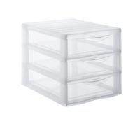 SUNDIS Orgamix, torre de almacenamiento de plástico, 3 cajones, formato A4 | Altura 25,5 cm, apilable, transparente, ideal para almacenamiento de oficina, lecciones, documentos, suministros