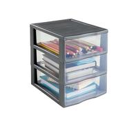 SUNDIS Orgamix, torre de almacenamiento de plástico, 3 cajones, formato A5 | Altura 25,5 cm, apilable, gris, ideal para guardar cosméticos, joyas, accesorios y suministros