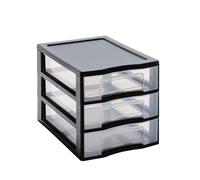 SUNDIS Tag Tower, torre de almacenamiento de plástico, 3 cajones transparentes formato papel A6, negro, altura 17 cm, apilable, ideal para guardar cosméticos, joyas, accesorios y suministros