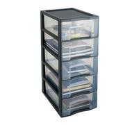 SUNDIS Tag Tower, torre de almacenamiento de plástico, 5 cajones A4 | Altura 61 cm, negro, ideal para almacenamiento de oficina, lecciones, documentos, suministros