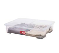 Sundis View Box, caja almacenaje con ruedas, 50l de capacidad, plastico transparente, apilable, ideal para guardar debajo de la cama