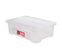 SUNDIS View Box, caja almacenaje con tapa, 25l de capacidad, plastico transparente, apilable, ideal para guardar armarios, la oficina, el lavadero o el cuarto de baño