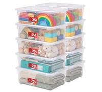 SUNDIS View Box, lote 10 cajas almacenaje plastico con tapa, 25l de capacidad, transparentes, apilables y combinables, ideales para guardar armarios, la oficina, el lavadero o el cuarto de baño