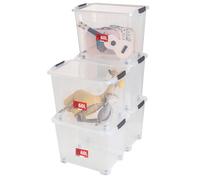 SUNDIS View Box, lote 5 cajas almacenaje con tapa, 60l de capacidad, plastico transparente, apilable, polivalente e ideal para guardar juguetes, ropa y documentos