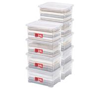SUNDIS View Box, lote 9 cajas almacenaje plastico con tapa, 24l de capacidad, transparentes, apilables y combinables, ideales para guardar armarios, la oficina, el lavadero o el cuarto de baño