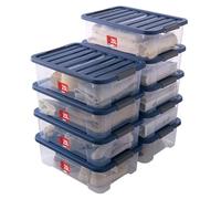 Sundis Wave Box, 9 cajas almacenaje con tapa, 25l de capacidad, plastico transparente, apilable, ideal para guardar cosas debajo de la cama, el vestidor, el despacho o el lavadero