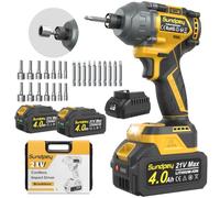 Sundpey Atornillador de Impacto 1/4" 280Nm Amarillo | 21V Destornillador de Impacto con Motor sin Escobilla & 14 Enchufes & 10 Puntas, Apriete y Retire Rápidamente los Tornillos