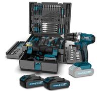 Sundpey Caja de Herramientas 255 Piezas con Taladro Percutor a Bateria 21V, Taladro Atornillador Batería Juego Herramientas con Cajón Portátil Completo para Reparaciones Domésticas y Automotrices