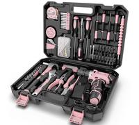 Sundpey Caja Herramientas 206 Piezas, Taladro Atornillador 12V para Apretar/Aflojar Tornillos, Juego Herramientas Maletín de Herramientas Domésticas para Reparaciones del Hogar y Bricolaje, Rosa