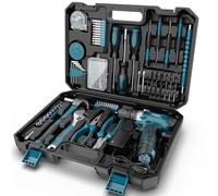 Sundpey Caja Herramientas 206 Piezas, Taladro Atornillador 12V para Apretar/Aflojar Tornillos, Juego Herramientas Maletín de Herramientas Domésticas para Reparaciones del Hogar y Bricolaje, Azul