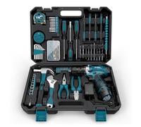 Sundpey Caja Herramientas 206 Piezas, Taladro Atornillador 12V para Apretar/Aflojar Tornillos, Juego Herramientas Maletín de Herramientas Domésticas para Reparaciones del Hogar y Bricolaje, Azul