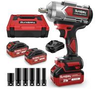 Sundpey Llave de Impacto 1/2" 1200Nm Brushless, Pistola de Impacto a Batería 2600RPM con 2 * 4000mAh Baterías & 6 Enchufes & Efecto RSS & Luz LED, para Proyectos de Bricolaje y Mantenimiento