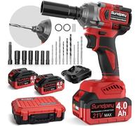 Sundpey Llave de Impacto Inalámbrica 650 Nm, 21V Pistola de Impacto Batería con 2 * 4000mAh Baterías & 6 Enchufes & 9 Brocas & Cargador & Barra de Extensión para Coche y el Hogar