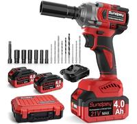 Sundpey Llave de Impacto Inalámbrica 650 Nm, Pistola de Impacto Batería con 2 * 4.0Ah Baterías & 6 Enchufes & 9 Brocas & Cargador & Barra de Extensión para Coche y el Hogar