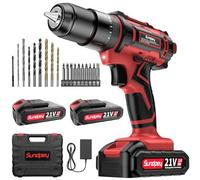 Sundpey Taladro Percutor a Bateria - 21V Atornillador Electrico con 2x2.0Ah Baterias, 45Nm Max Taladro Atornillador Batería Inalámbrico, 25+3 Ajuste de Par, 2 Velocidad, 10mm Portabrocas Metálica, LED