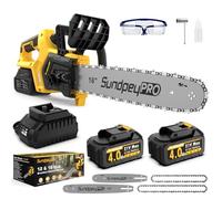 SundpeyPRO Motosierra Eléctrica Inalámbrica, 12+16 Pulgadas Motosierra a Batería con 2 × 4.0Ah Baterías y Cargador, Motor Sin Escobillas 1200W, Motosierras para Podar Árboles Jardin y Corte de Leña