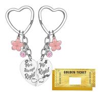 sundrerfect Regalos de Boda Personalizados para Parejas, 2 Llaveros Grabados con Tarjeta Dorada para Rascar - Mr. Right & Mrs. Always Right, Boda Único para Novios