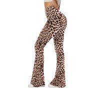 Sundwudu Pantalones de Yoga Acampanados Negros para Mujer, Leggings Suaves de Cintura Alta con Corte de Bota, Pantalones Altos y Largos para Mujer, 3-Leopardo, X-Large