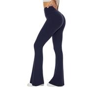 Sundwudu Pantalones de Yoga Acampanados Negros para Mujer, Leggings Suaves de Cintura Alta con Corte de Bota, Pantalones Altos y Largos para Mujer, Azul Marino, Medium
