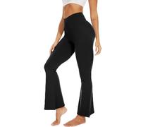 Sundwudu Pantalones de Yoga Acampanados Negros para Mujer, Leggings Suaves de Cintura Alta con Corte de Bota, Pantalones Altos y Largos para Mujer, Negro, Cruz, Medium
