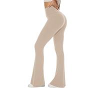 Sundwudu Pantalones de Yoga Acampanados Negros para Mujer, Leggings Suaves de Cintura Alta con Corte de Bota, Pantalones Altos y Largos para Mujer, Caqui, Small