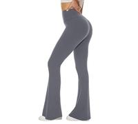 Sundwudu Pantalones de Yoga Acampanados Negros para Mujer, Leggings Suaves de Cintura Alta con Corte de Bota, Pantalones Altos y Largos para Mujer, 2-Gris, Large