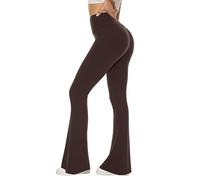 Sundwudu Pantalones de yoga acampanados negros para mujer, leggings suaves de cintura alta con corte de bota, pantalones altos y largos para mujer, Marrón, X-Large
