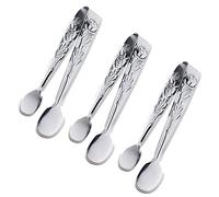 Sunenlyst - 3 pinzas para servir, pinzas pequeñas de acero inoxidable rosa de 10 cm, pinzas de hielo pequeñas plateadas para fiestas de té y café, aperitivos, postres (plata)