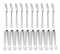 Sunenlyst - Mini pinzas para servir y tenedor de frutas, 10 cm de acero inoxidable, pinzas pequeñas para hielo para té y café, aperitivos, postres (10 pinzas de azúcar, 10 tenedores de fruta)