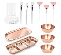 Sunerzenor 3 Piezas Kit de Bowls Mezcladores de Mascarillas Faciales Herramientas de Esteticista Cepillos de Mascarilla Espátulas Compresas Reutilizables, Oro Rosa