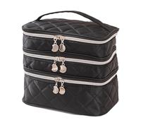 Sunerzenor Bolso Organizador de Cosméticos de Viaje Triple Capa Neceser de Maquillaje con Asas Resistentes Bolsa de Cosméticos Mujer en Nylon Fácil de Limpiar Ad, Cremallera de Plata