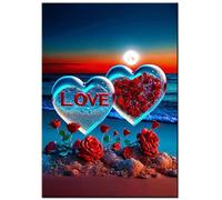 Suneve Diamond Art Kits for Adults,Rose Love 5D Round Diamond Painting Kits,DIY Full Drill Crystal Rhinestone Canvas Embroidery Picture for Home Decor Gift(75x95cm)